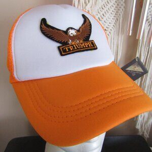 Men's Vintage Style TRIUMPH Eagle Patch Motorcycle Orange Mesh Trucker Hat